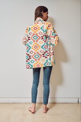 Beige and Aqua Short Fleece Jacket