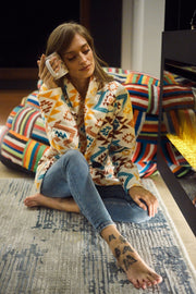 Beige and Aqua Short Fleece Jacket