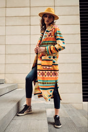 Beige and Orange Long Fleece Coat