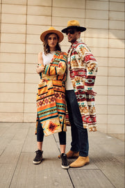 Beige and Orange Long Fleece Coat