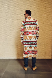 Beige and Red Long Fleece Coat