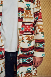 Beige and Red Long Fleece Coat