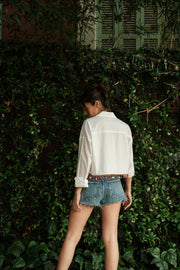 Crop Shirt With Multicolored Shells Border