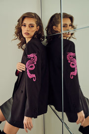 Fuschia dragon double breasted blazer