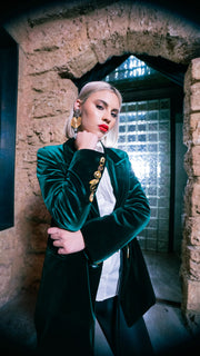 Green Velvet Oversized Blazer