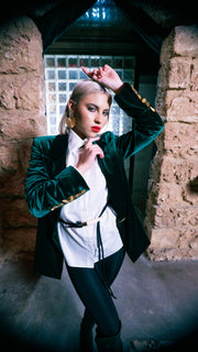 Green Velvet Oversized Blazer