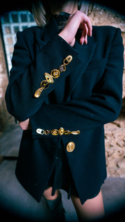 Black Oversized Blazer with Gold Buttons