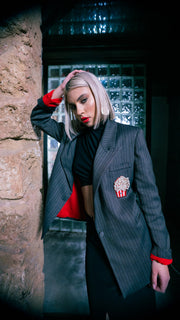 Popcorn Gray Striped Oversized Blazer