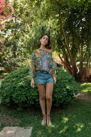 Peacock Feather Printed Off The Shoulder Top