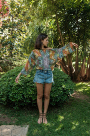 Peacock Feather Printed Off The Shoulder Top