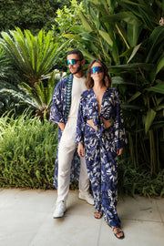 Printed Short Kimono With Wrap Pants