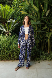 Printed Short Kimono With Wrap Pants