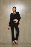 BLACK POPPY BLAZER WITH STRAIGHT CREPE PANTS AND CHAIN CROPPED TOP BLZ357-PNT037-CRGTOP004