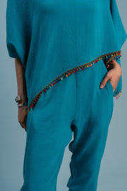 Lagoon Jogger Set with Beaded Border