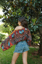 Red And Black Printed Off The Shoulder Top