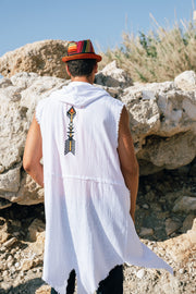 White Sleeveless Arrow Hoodie