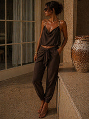 BROWN KNOT DRAPE PANTS