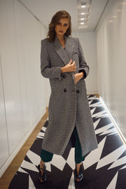 Black and White Dragon Double Breasted Coat