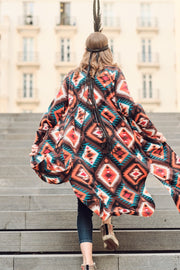 Brown Tribal Long Fleece Coat