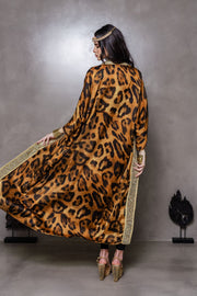 Leopard Kimono with Mirror Trim