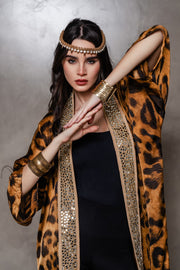 Leopard Kimono with Mirror Trim