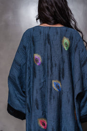 Navy Multicolor Featther Kimono