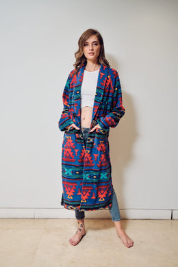 Royal Blue and Red Long Fleece Coat