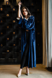 Velvet Navy Blue Palm Kimono with Swarovski Studs